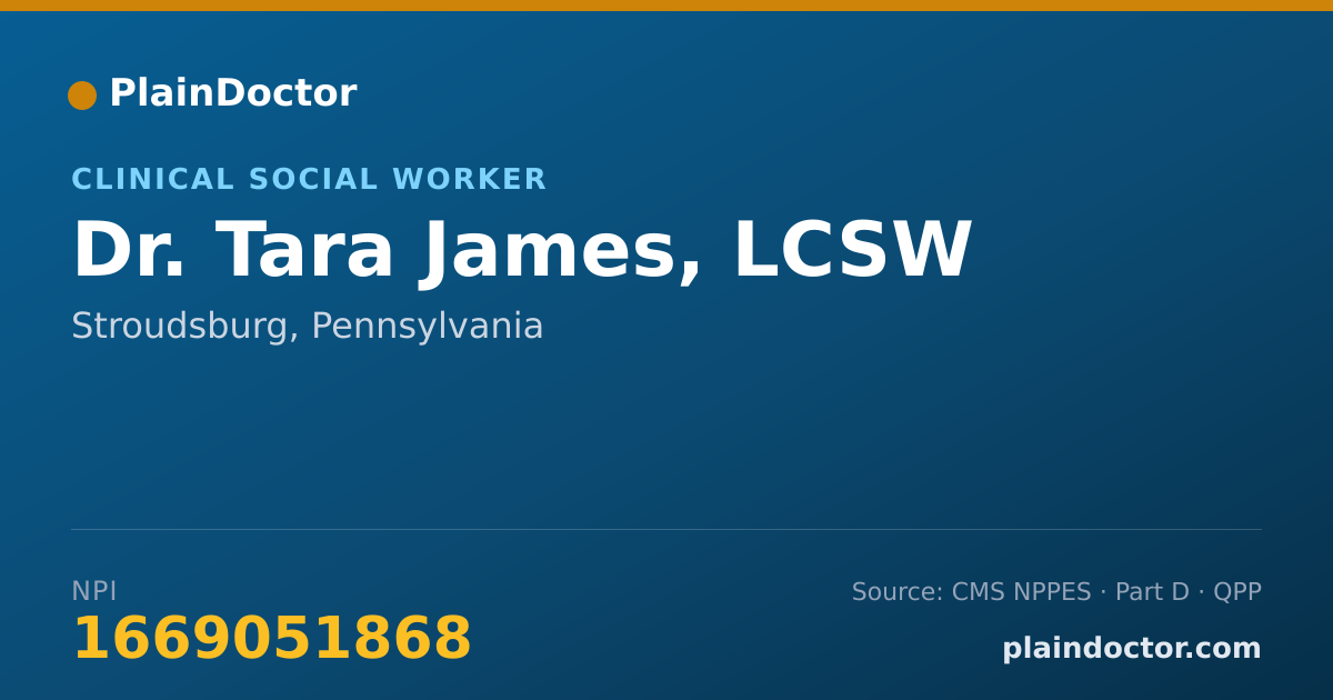 Shareable card for Tara James, LCSW - Clinical Social Worker, Stroudsburg, PA