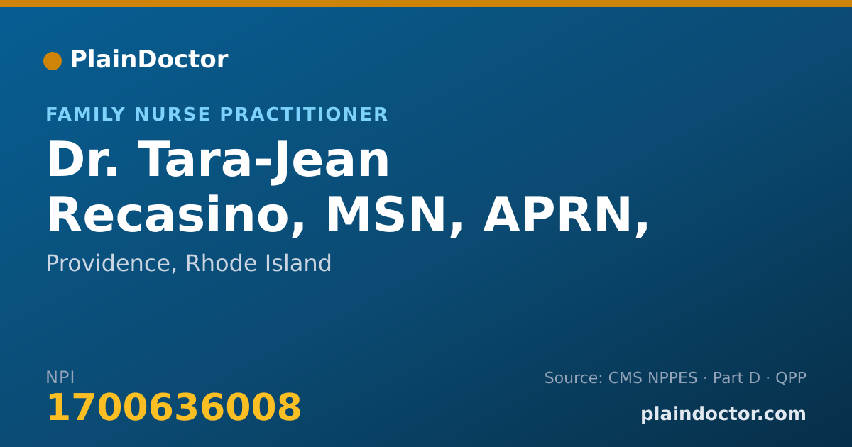 Shareable card for Tara-Jean Recasino, MSN, APRN, FNP-BC - Family Nurse Practitioner, Providence, RI