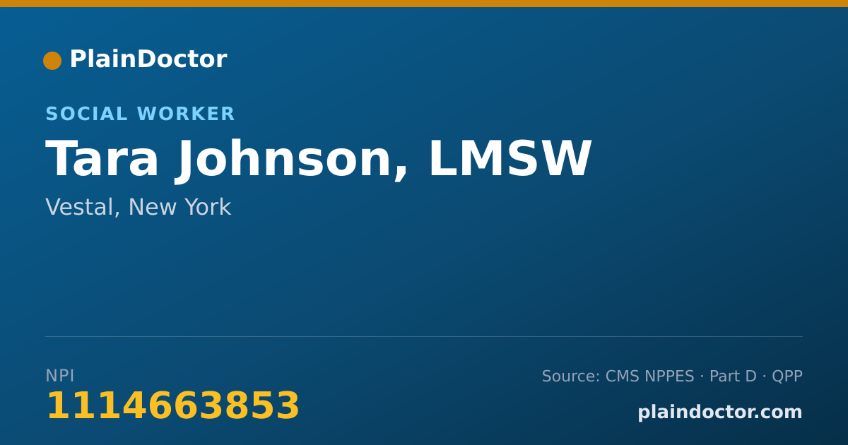 Shareable card for Tara Johnson, LMSW - Social Worker, Vestal, NY