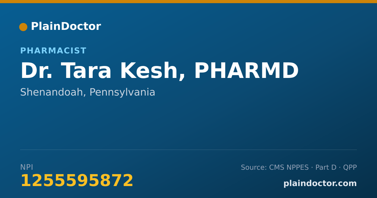 Shareable card for Tara Kesh, PHARMD - Pharmacist, Shenandoah, PA