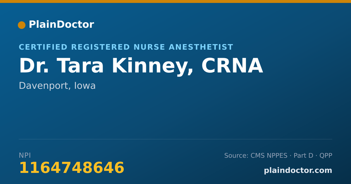 Shareable card for Tara Kinney, CRNA - Certified Registered Nurse Anesthetist, Davenport, IA