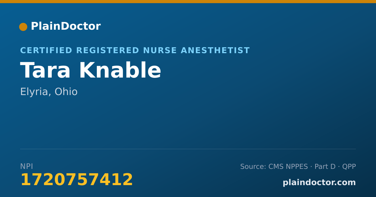 Shareable card for Tara Knable - Certified Registered Nurse Anesthetist, Elyria, OH
