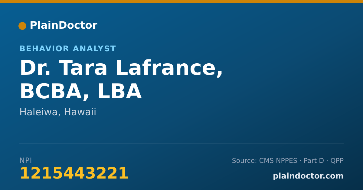 Shareable card for Tara Lafrance, BCBA, LBA - Behavior Analyst, Haleiwa, HI