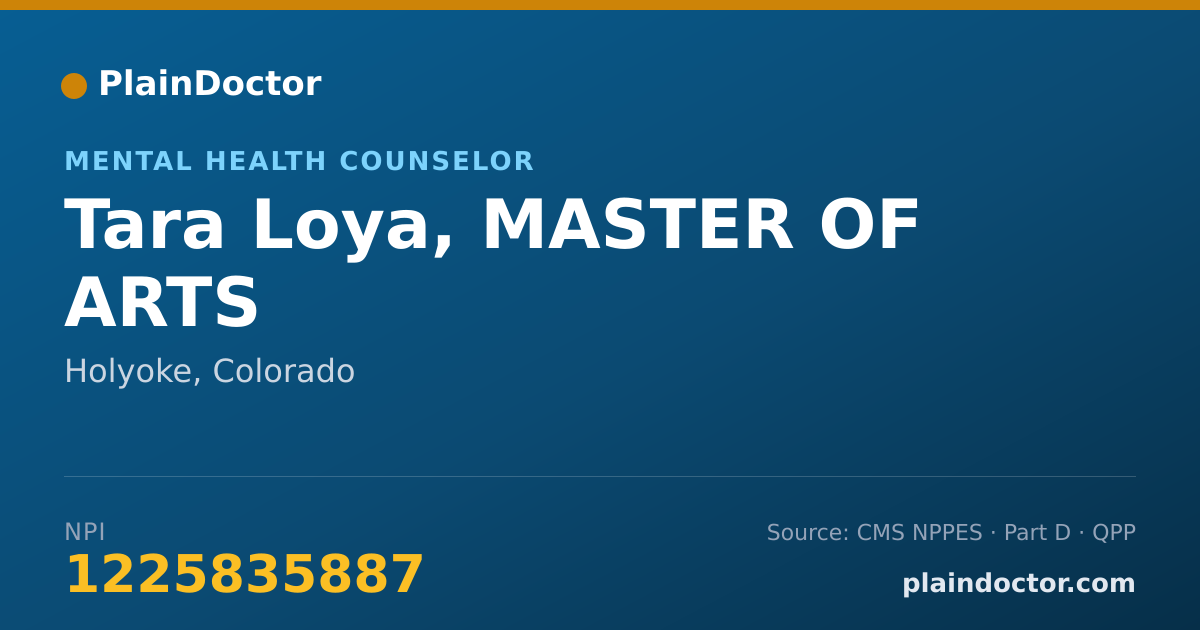 Shareable card for Tara Loya, MASTER OF ARTS - Mental Health Counselor, Holyoke, CO