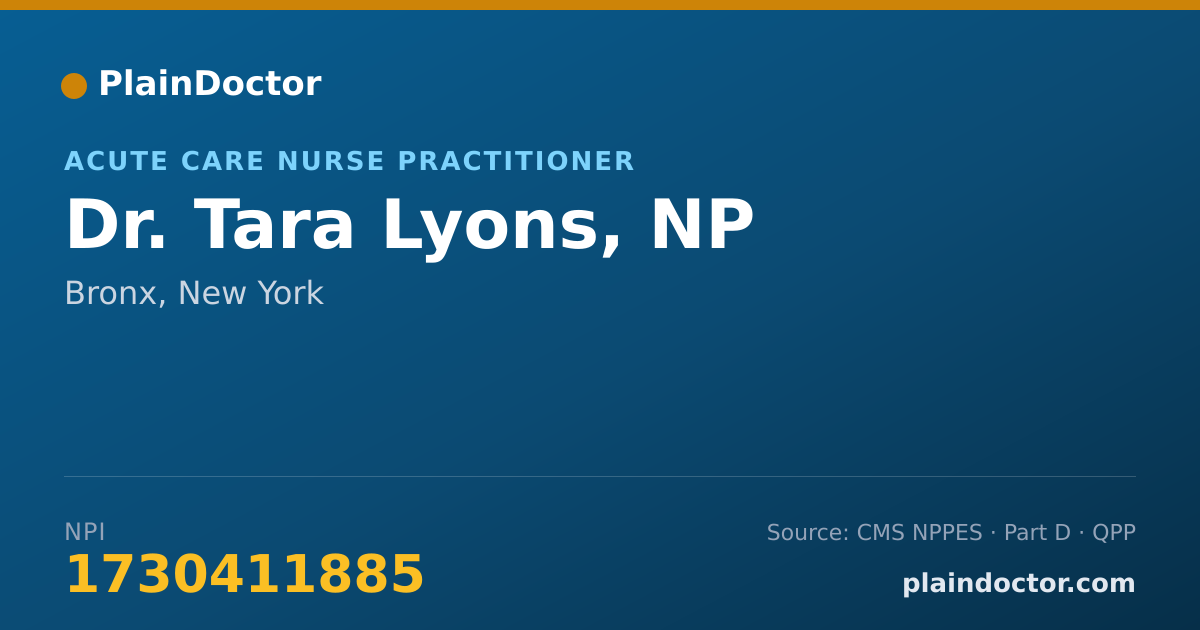 Shareable card for Tara Lyons, NP - Acute Care Nurse Practitioner, Bronx, NY