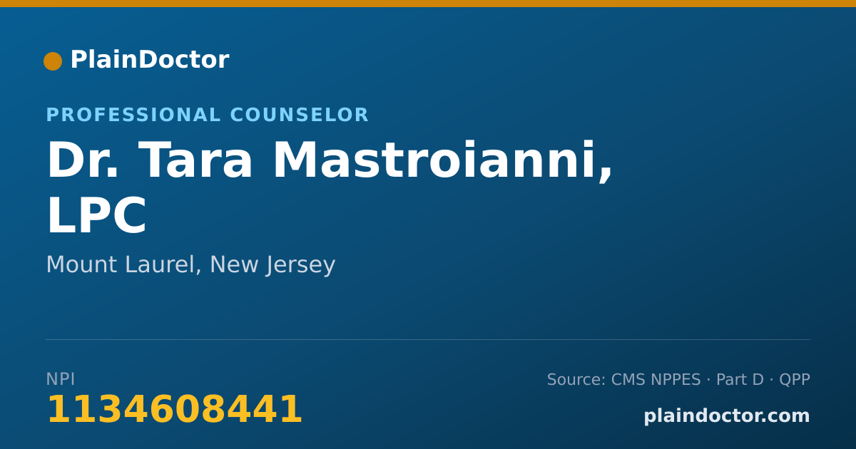 Shareable card for Tara Mastroianni, LPC - Professional Counselor, Mount Laurel, NJ
