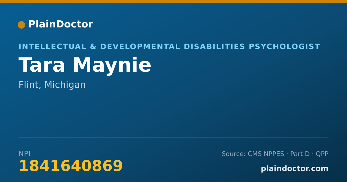 Shareable card for Tara Maynie - Intellectual & Developmental Disabilities Psychologist, Flint, MI