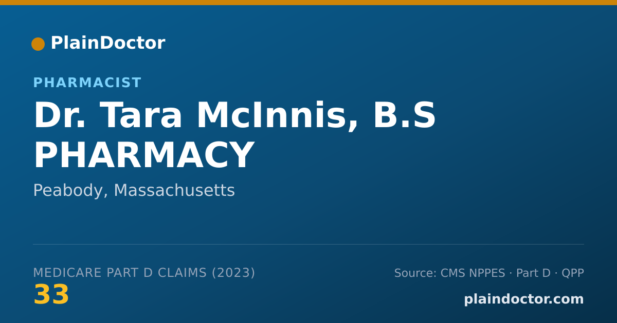 Shareable card for Tara McInnis, B.S PHARMACY - Pharmacist, Peabody, MA