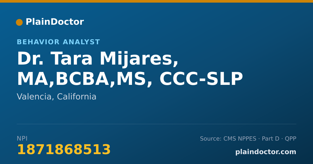 Shareable card for Tara Mijares, MA,BCBA,MS, CCC-SLP - Behavior Analyst, Valencia, CA