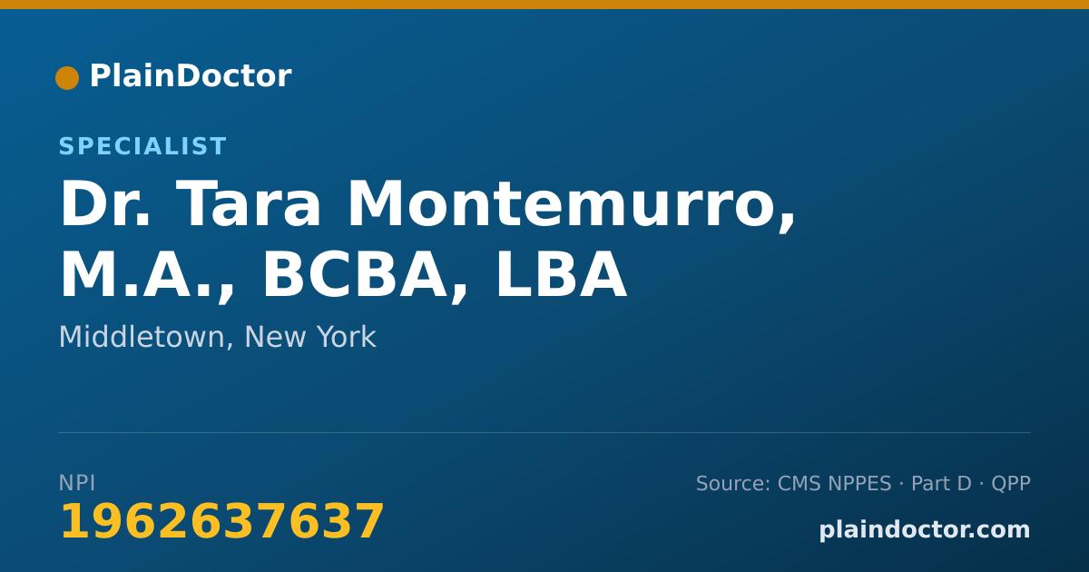 Shareable card for Tara Montemurro, M.A., BCBA, LBA - Specialist, Middletown, NY