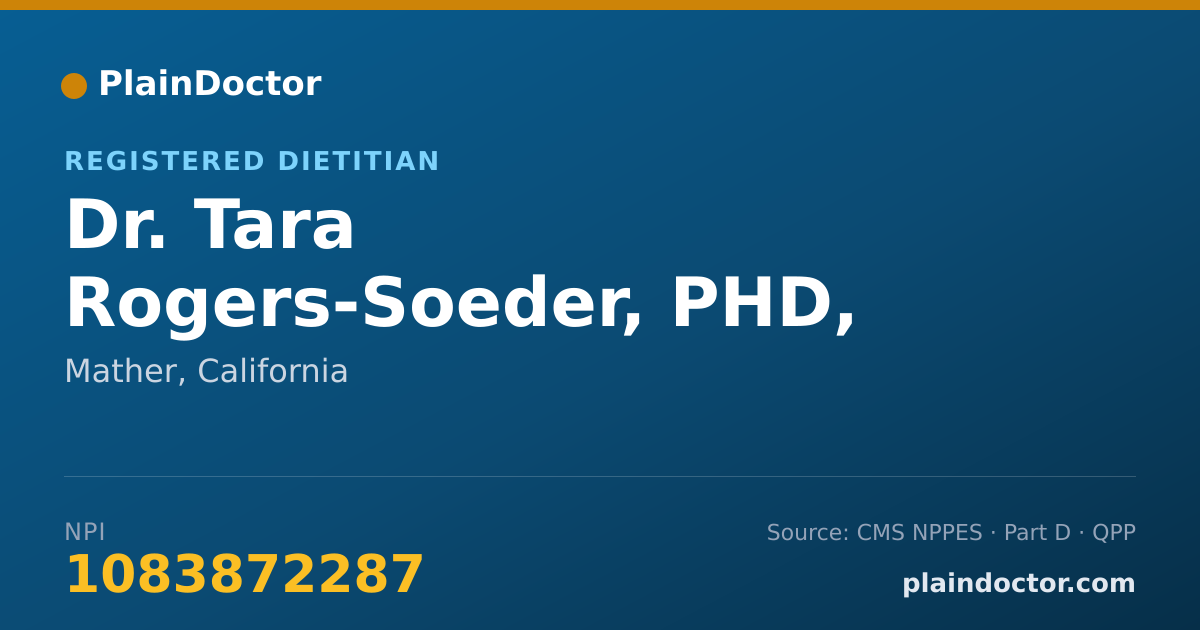 Shareable card for Tara Rogers-Soeder, PHD, MS, RDN - Registered Dietitian, Mather, CA