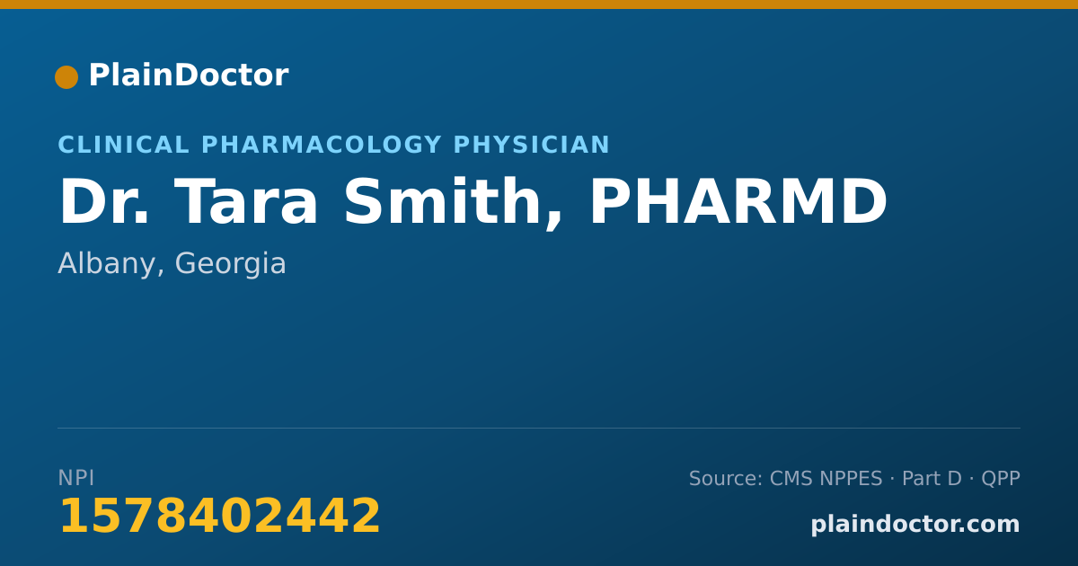 Shareable card for Tara Smith, PHARMD - Clinical Pharmacology Physician, Albany, GA