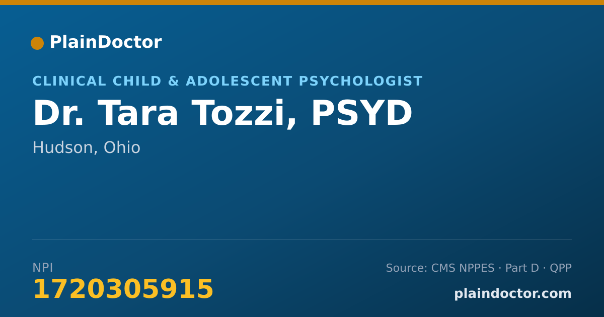 Shareable card for Tara Tozzi, PSYD - Clinical Child & Adolescent Psychologist, Hudson, OH