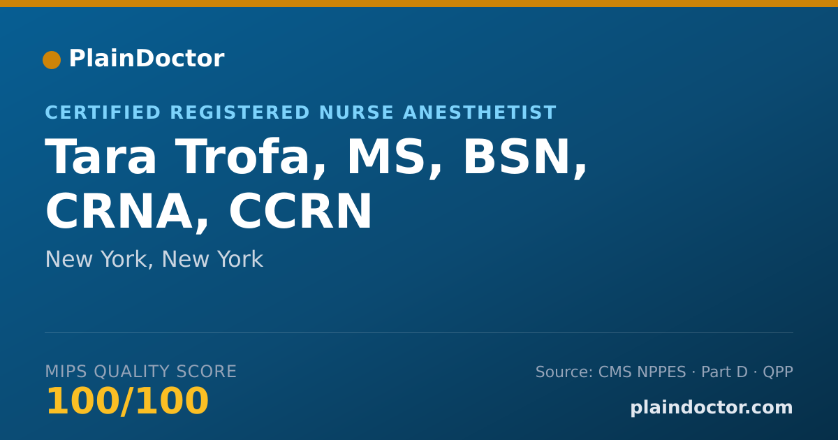 Shareable card for Tara Trofa, MS, BSN, CRNA, CCRN - Registered Nurse, New York, NY