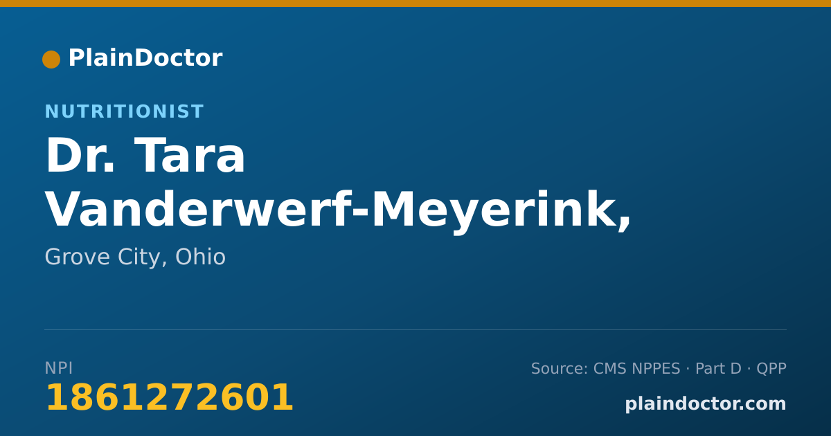 Shareable card for Tara Vanderwerf-Meyerink, DCN, CNS, FDNP - Nutritionist, Grove City, OH