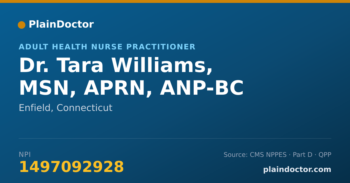 Shareable card for Tara Williams, MSN, APRN, ANP-BC - Adult Health Nurse Practitioner, Enfield, CT