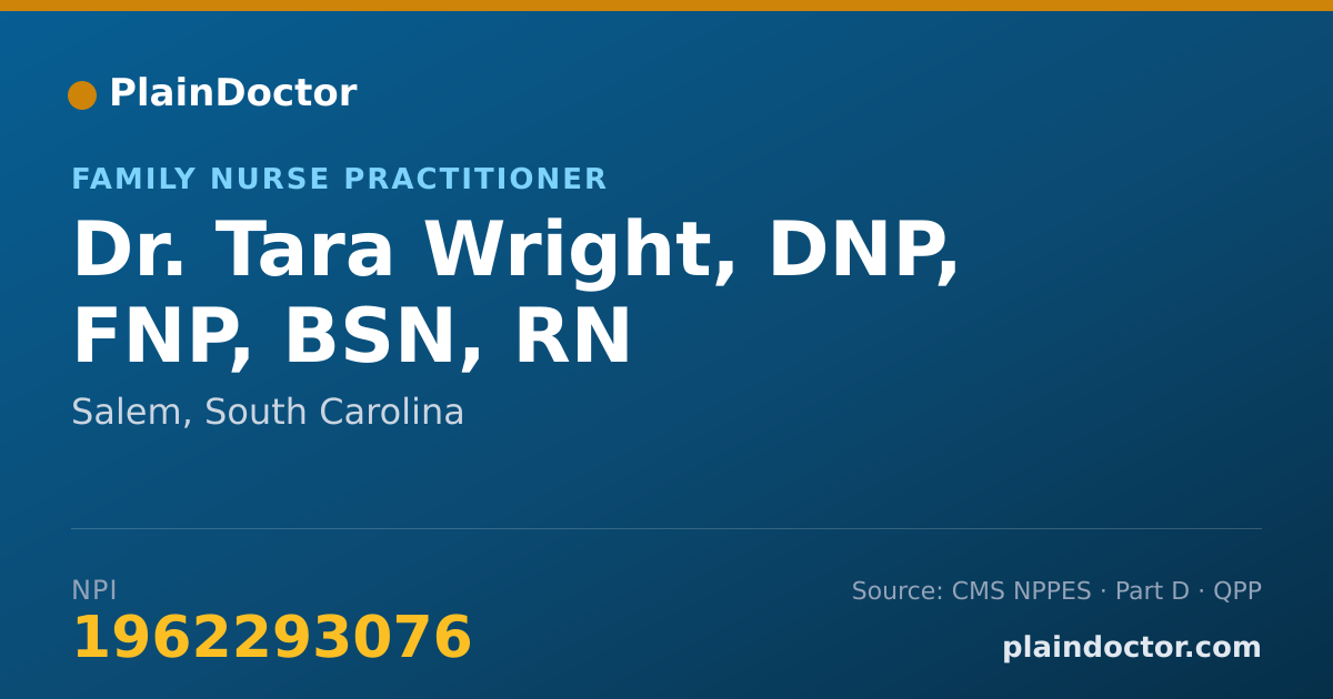 Shareable card for Tara Wright, DNP, FNP, BSN, RN - Family Nurse Practitioner, Salem, SC