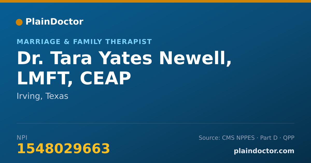 Shareable card for Tara Yates Newell, LMFT, CEAP - Marriage & Family Therapist, Irving, TX