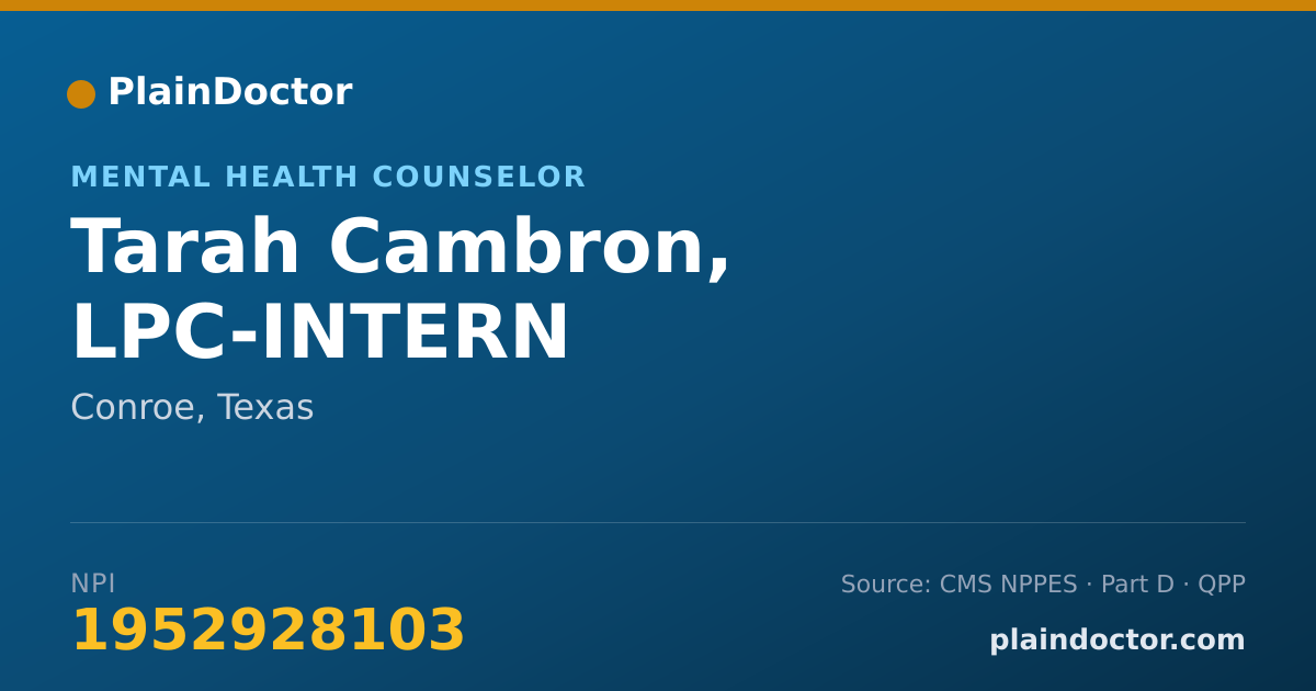 Shareable card for Tarah Cambron, LPC-INTERN - Mental Health Counselor, Conroe, TX