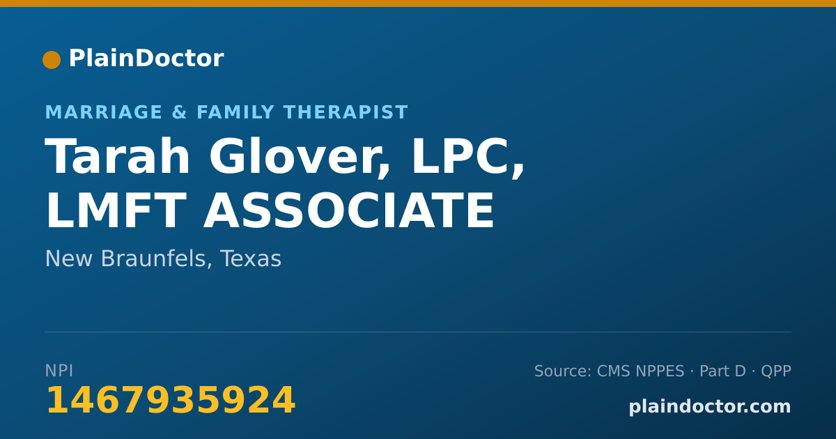 Shareable card for Tarah Glover, LPC, LMFT ASSOCIATE - Marriage & Family Therapist, New Braunfels, TX