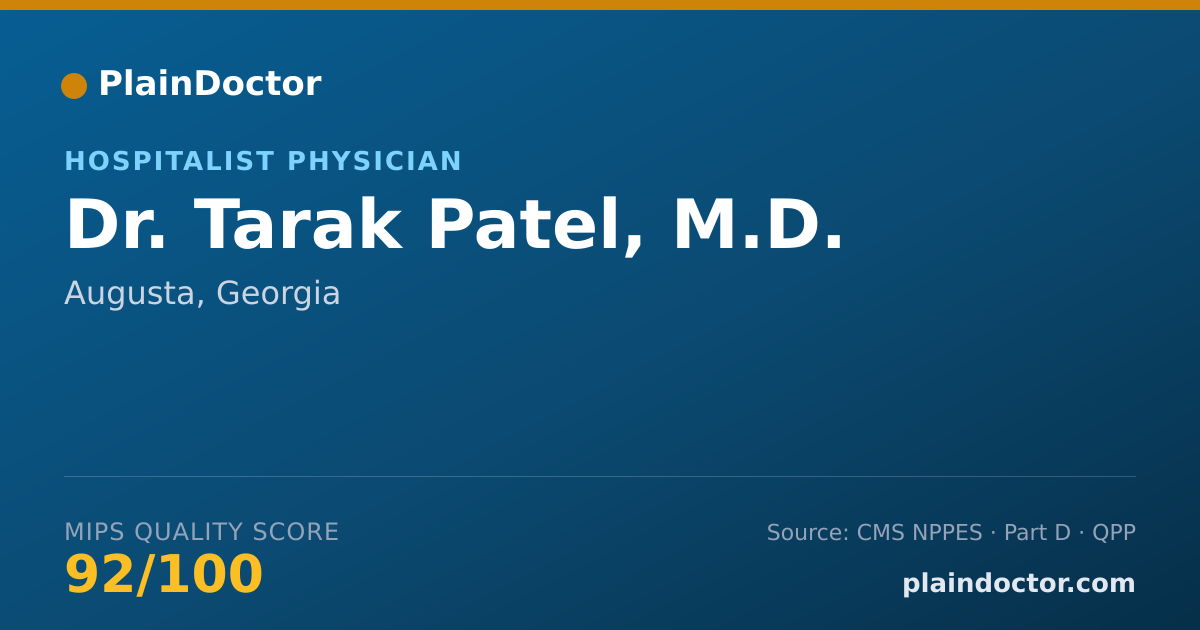Shareable card for Tarak Patel, M.D. - Hospitalist Physician, Augusta, GA