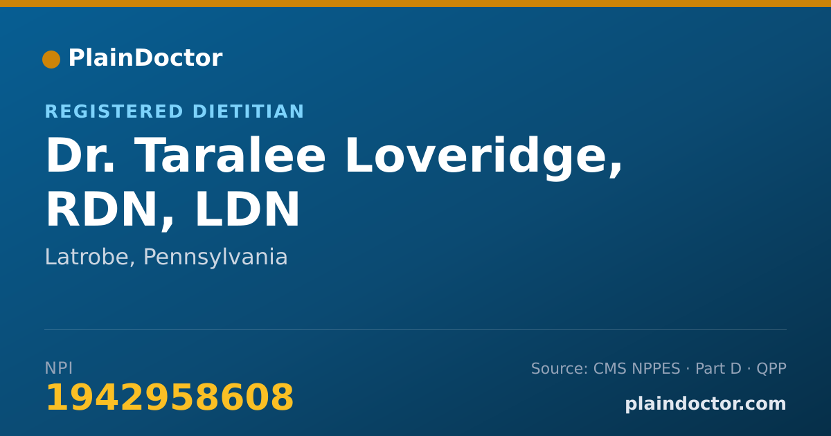 Shareable card for Taralee Loveridge, RDN, LDN - Registered Dietitian, Latrobe, PA