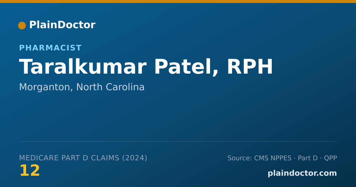 Shareable card for Taralkumar Patel, RPH - Pharmacist, Morganton, NC
