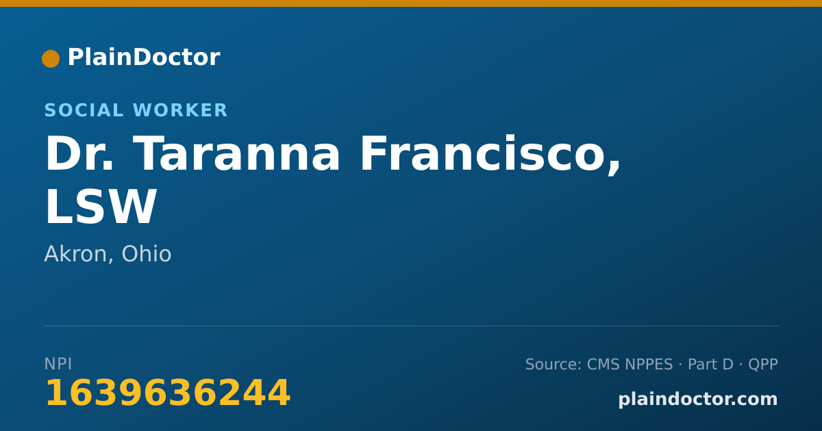 Shareable card for Taranna Francisco, LSW - Social Worker, Akron, OH