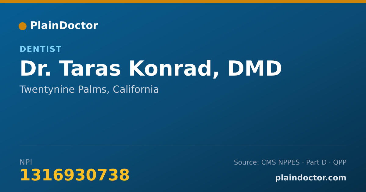 Shareable card for Taras Konrad, DMD - Dentist, Twentynine Palms, CA