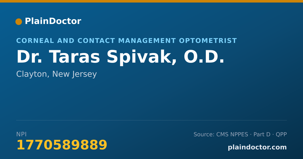 Shareable card for Taras Spivak, O.D. - Corneal and Contact Management Optometrist, Clayton, NJ