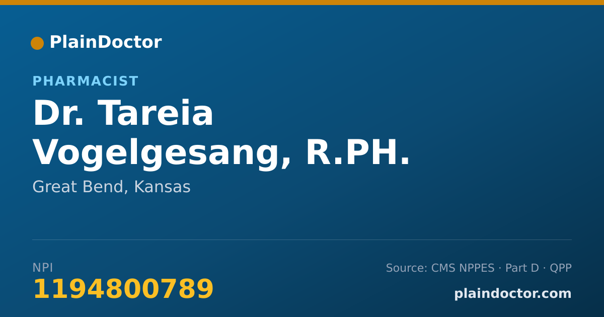 Shareable card for Tareia Vogelgesang, R.PH. - Pharmacist, Great Bend, KS