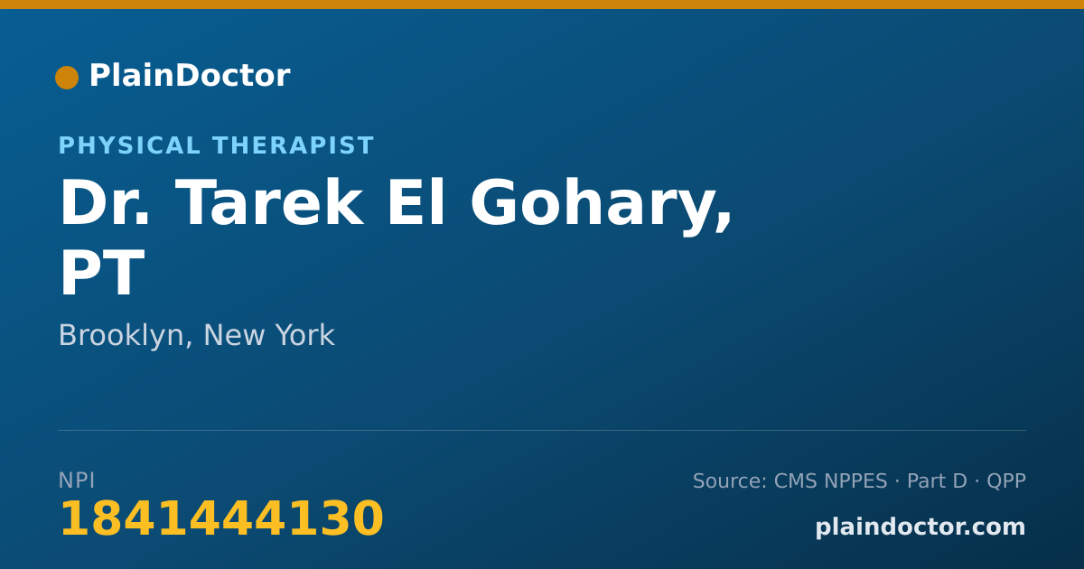 Shareable card for Tarek El Gohary, PT - Physical Therapist, Brooklyn, NY
