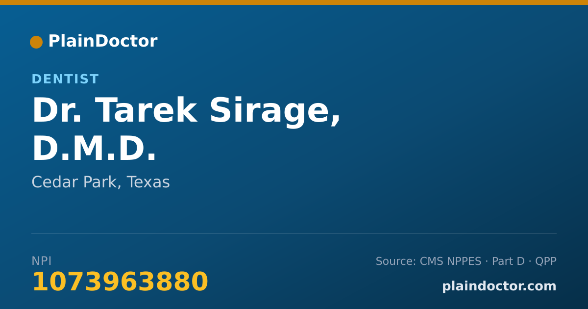 Shareable card for Tarek Sirage, D.M.D. - Dentist, Cedar Park, TX