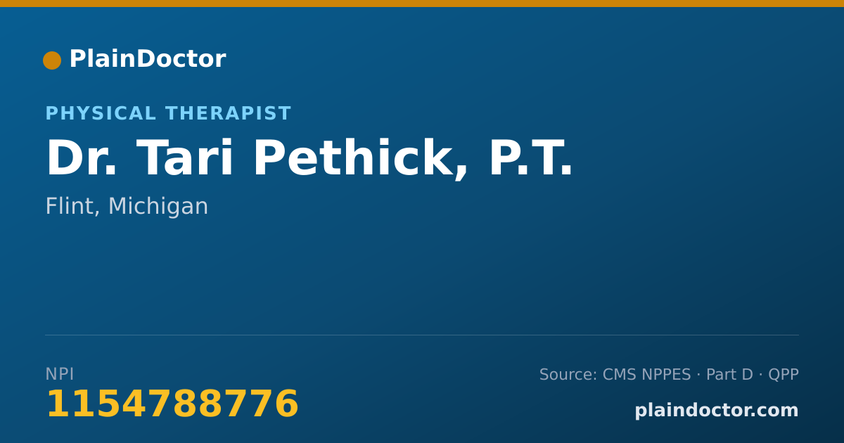 Shareable card for Tari Pethick, P.T. - Physical Therapist, Flint, MI