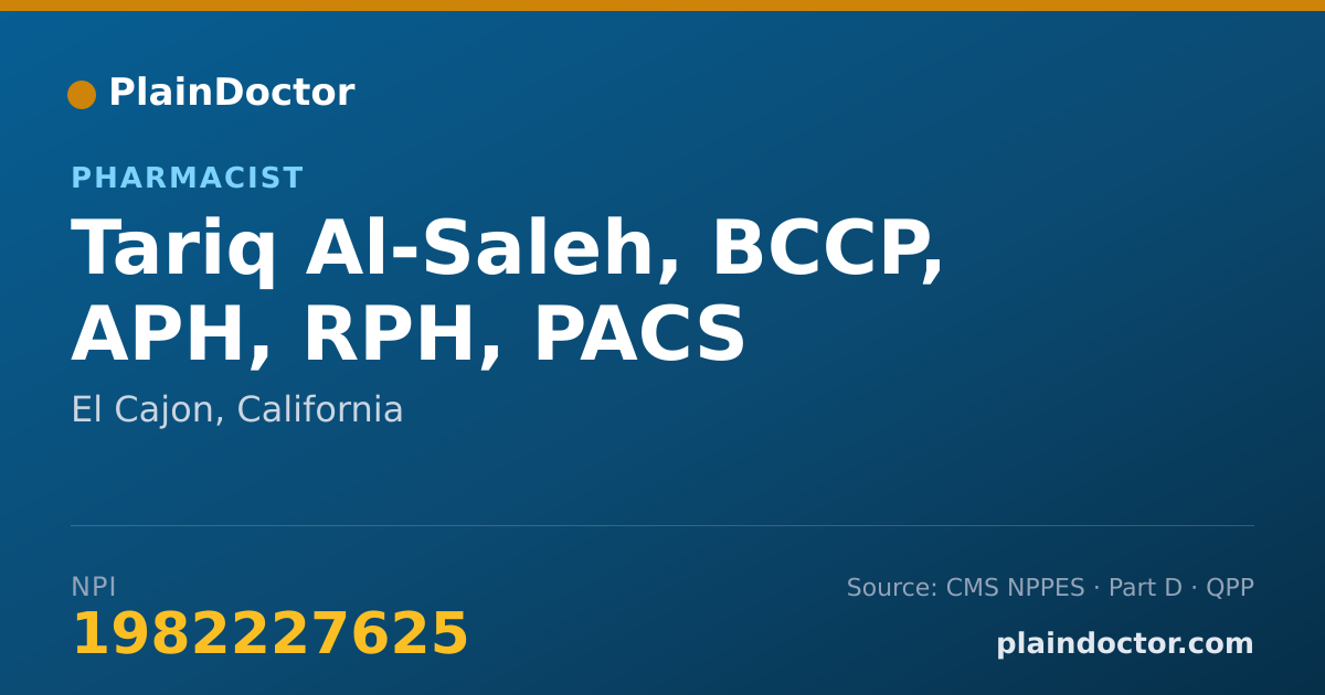 Shareable card for Tariq Al-Saleh, BCCP, APH, RPH, PACS - Pharmacist, El Cajon, CA