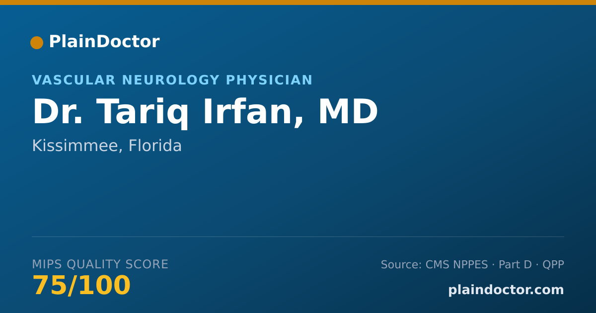 Shareable card for Tariq Irfan, MD - Vascular Neurology Physician, Kissimmee, FL