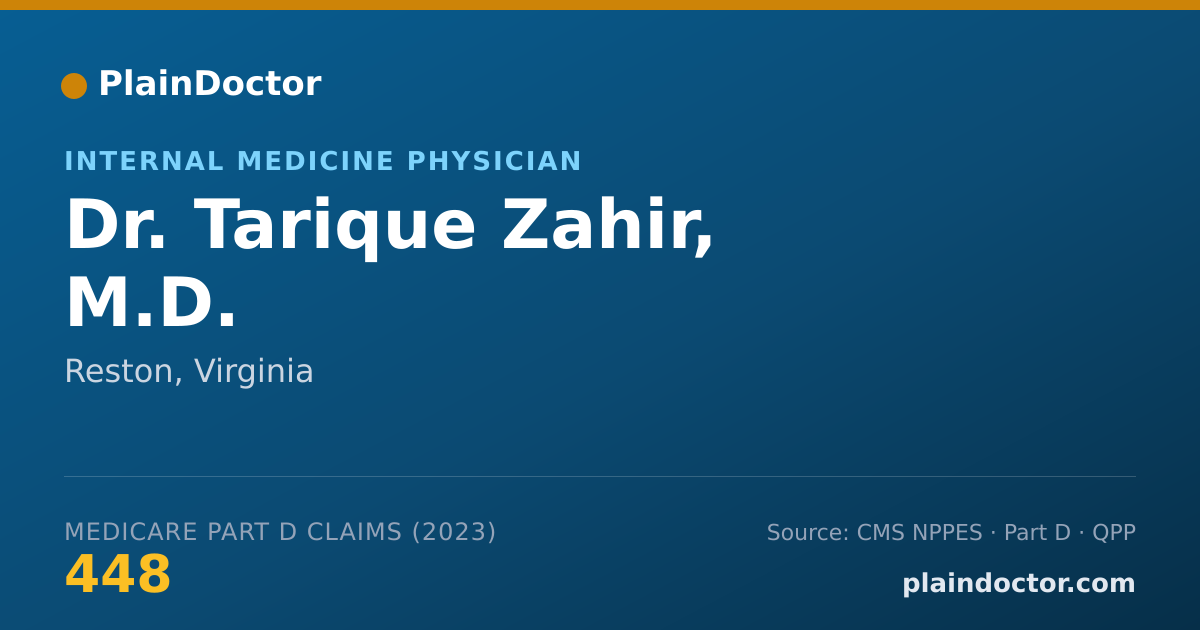 Shareable card for Tarique Zahir, M.D. - Internal Medicine Physician, Reston, VA