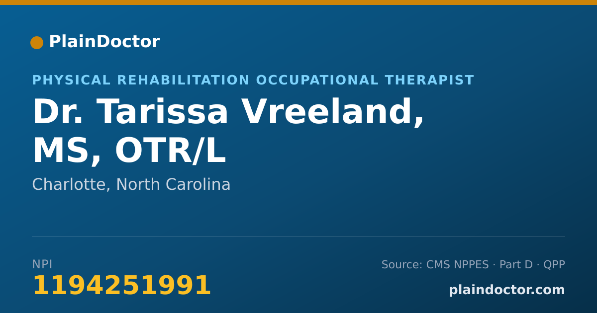Shareable card for Tarissa Vreeland, MS, OTR/L - Physical Rehabilitation Occupational Therapist, Charlotte, NC