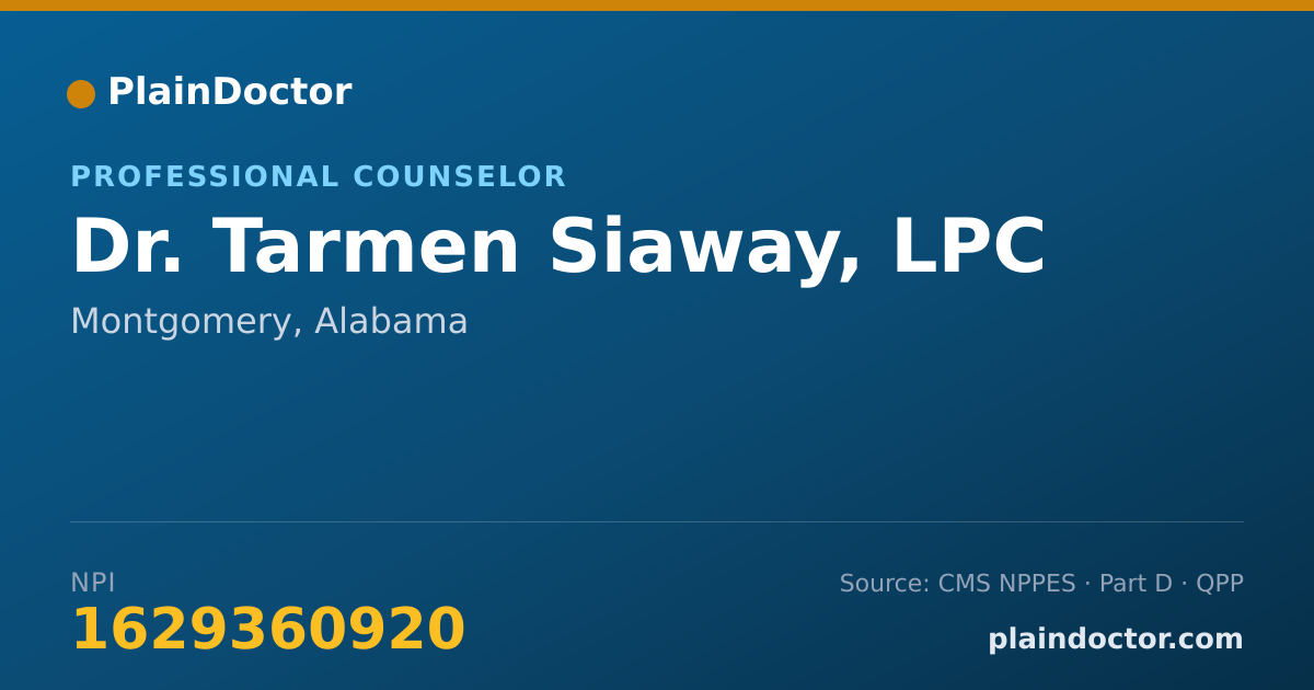 Shareable card for Tarmen Siaway, LPC - Professional Counselor, Montgomery, AL