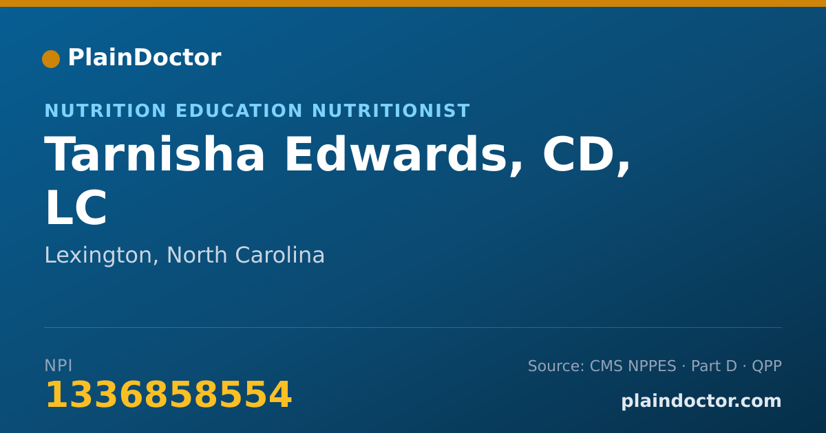 Shareable card for Tarnisha Edwards, CD, LC - Nutrition Education Nutritionist, Lexington, NC