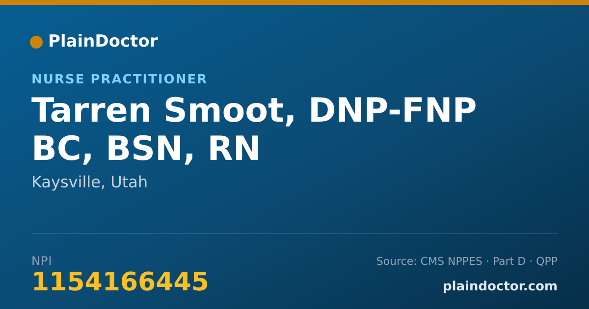 Shareable card for Tarren Smoot, DNP-FNP BC, BSN, RN - Nurse Practitioner, Kaysville, UT