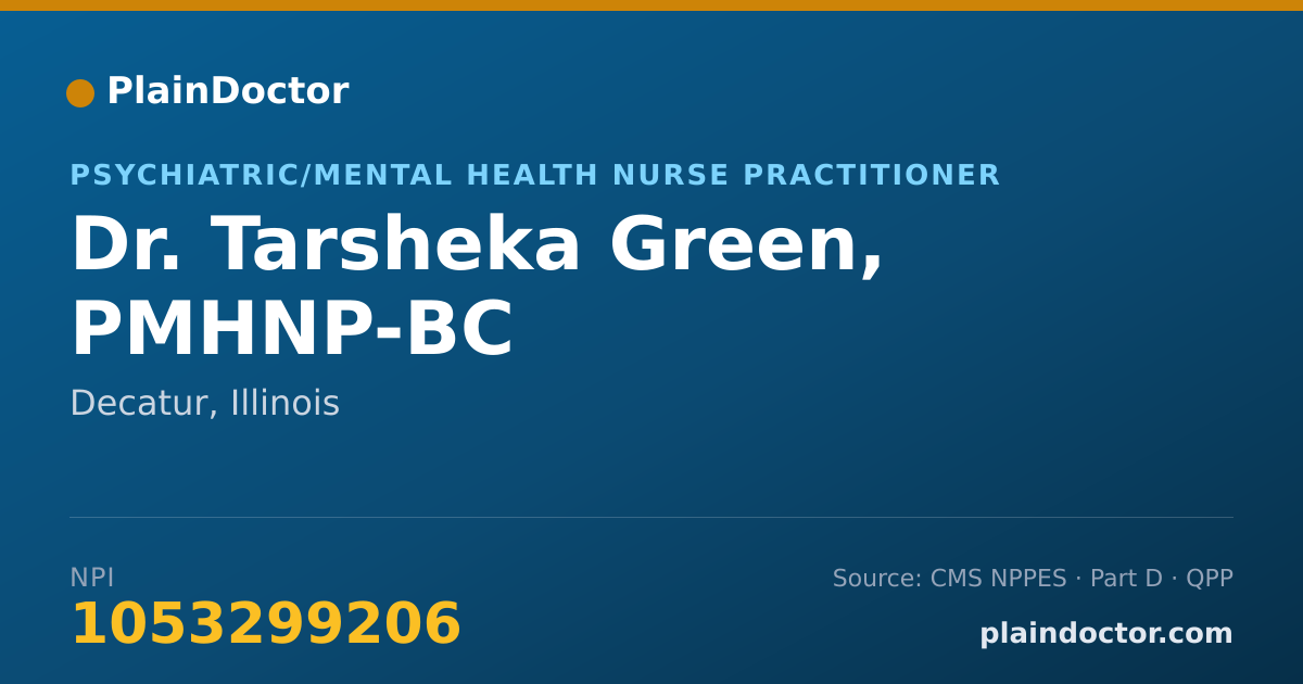 Shareable card for Tarsheka Green, PMHNP-BC - Psychiatric/Mental Health Nurse Practitioner, Decatur, IL