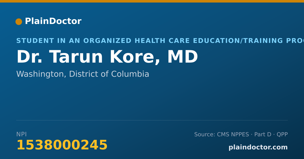 Shareable card for Tarun Kore, MD - Student in an Organized Health Care Education/Training Program, Washington, DC
