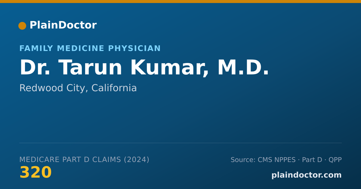 Shareable card for Tarun Kumar, M.D. - Family Medicine Physician, Redwood City, CA