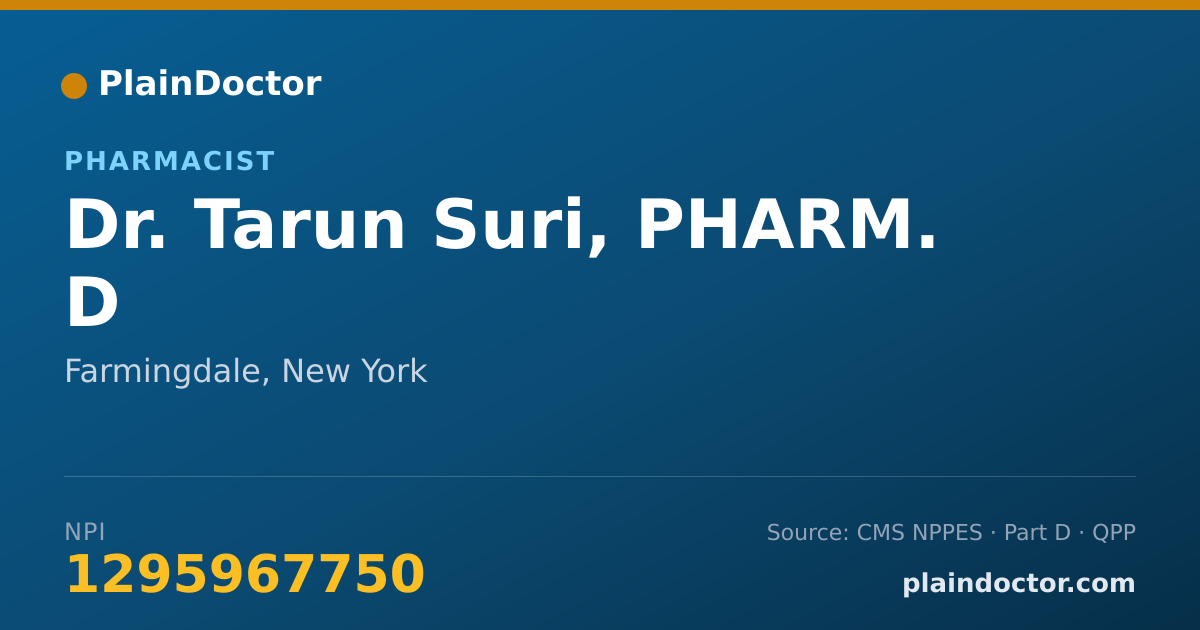 Shareable card for Tarun Suri, PHARM. D - Pharmacist, Farmingdale, NY