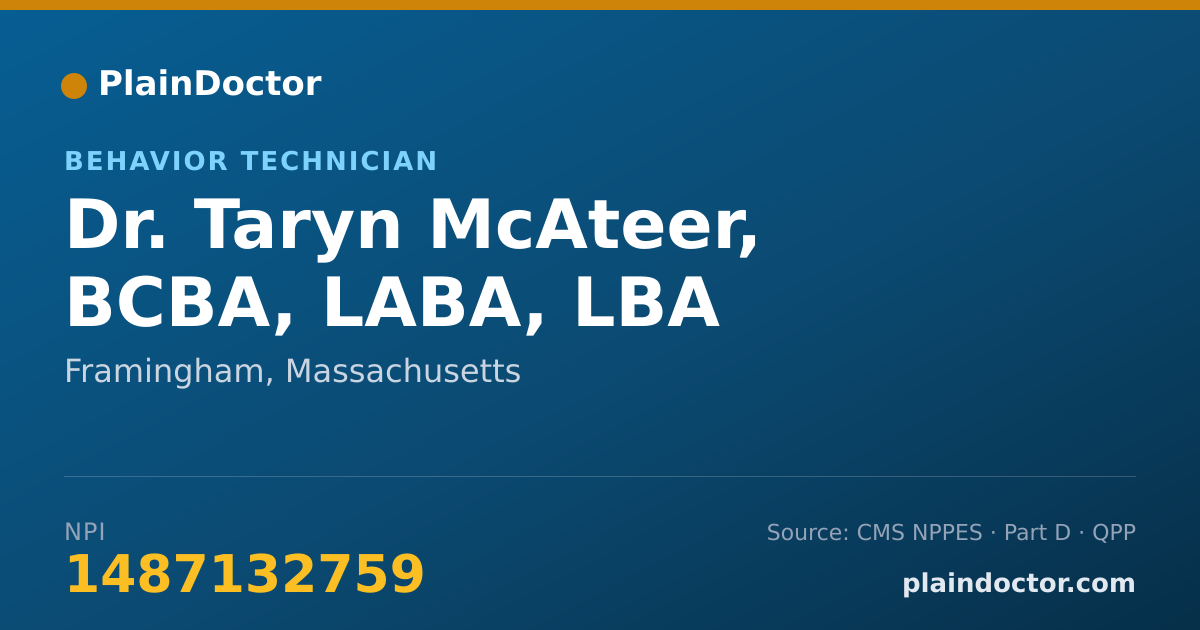 Shareable card for Taryn McAteer, BCBA, LABA, LBA - Behavior Technician, Framingham, MA