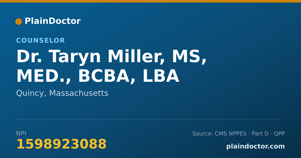 Shareable card for Taryn Miller, MS, MED., BCBA, LBA - Counselor, Quincy, MA