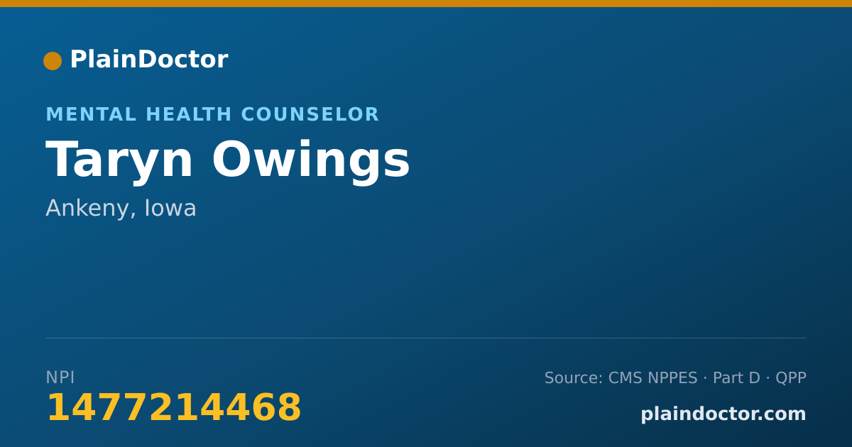 Shareable card for Taryn Owings - Mental Health Counselor, Ankeny, IA