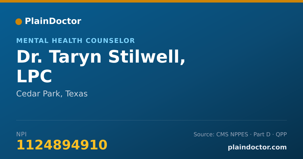 Shareable card for Taryn Stilwell, LPC - Mental Health Counselor, Cedar Park, TX