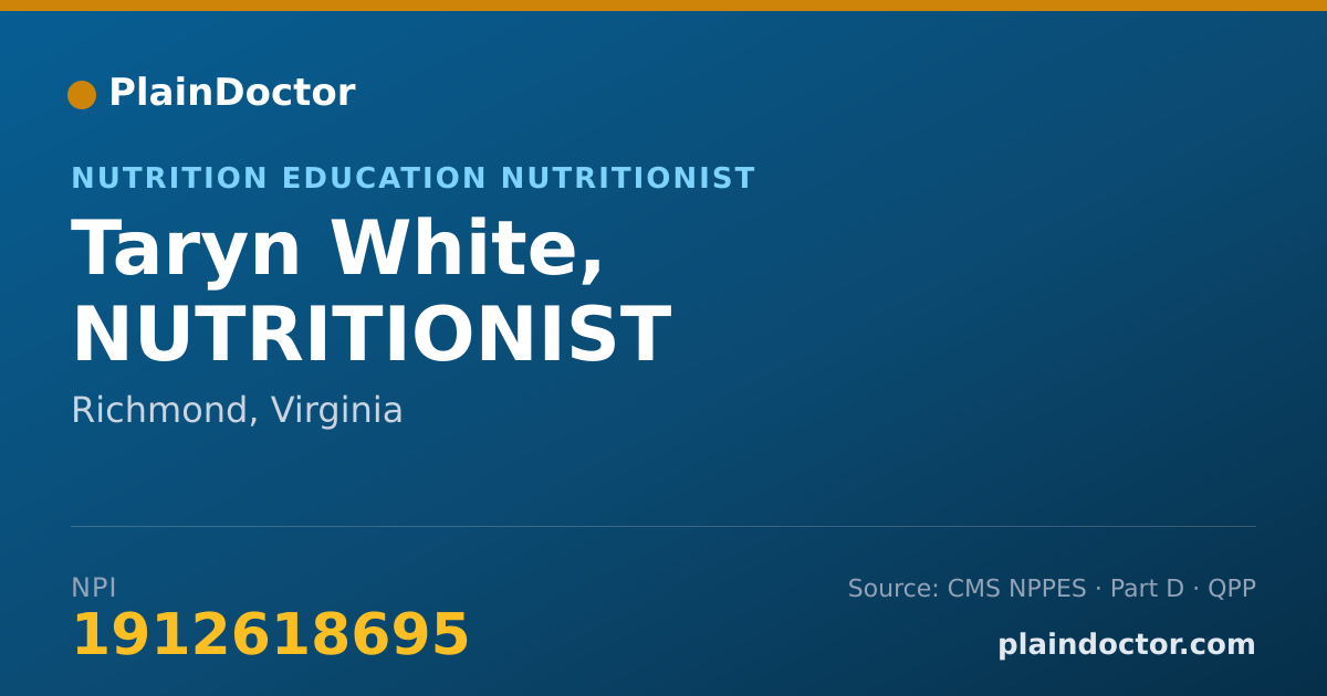 Shareable card for Taryn White, NUTRITIONIST - Nutrition Education Nutritionist, Richmond, VA